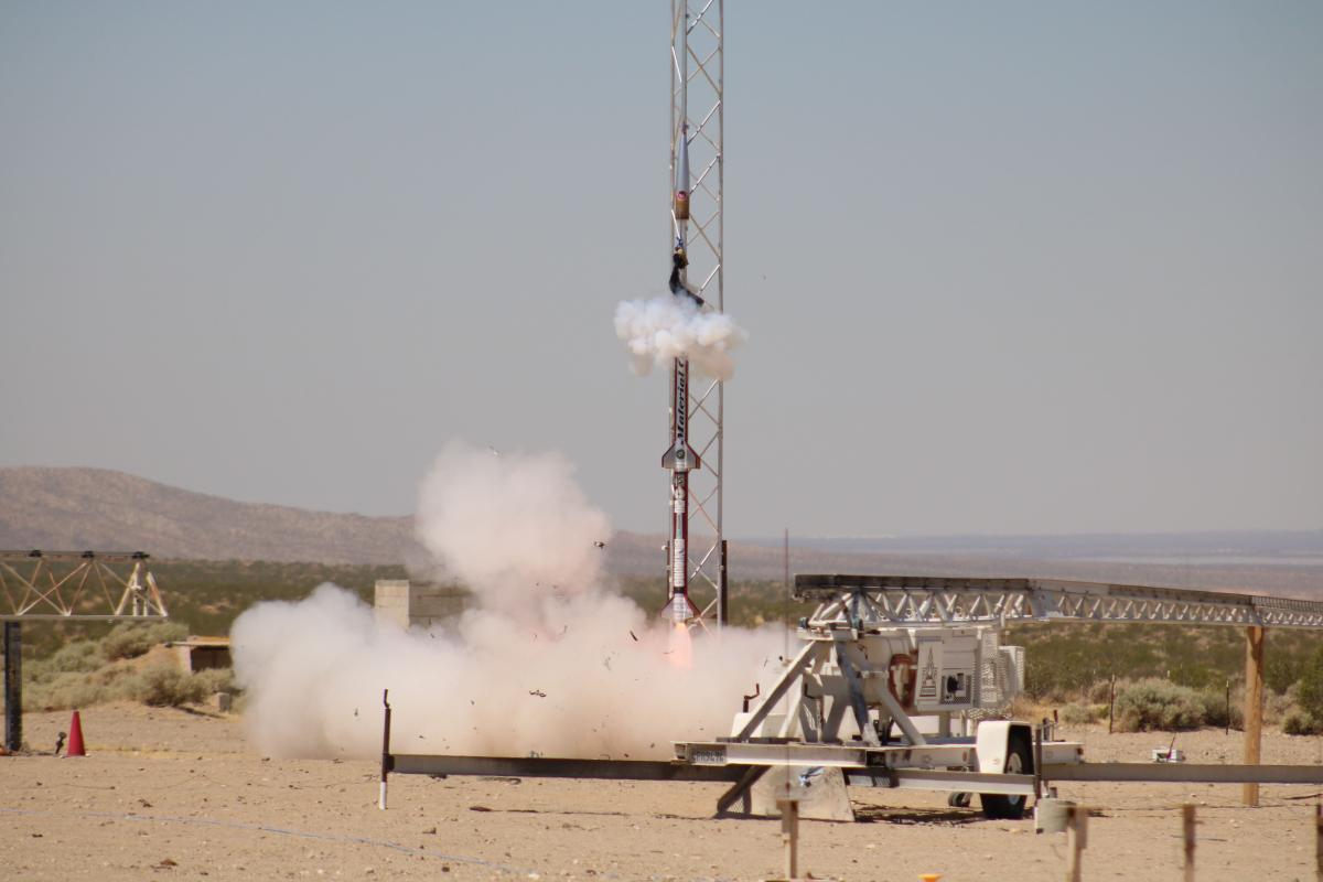 Material Girl rocket, lifts off the ground during launch